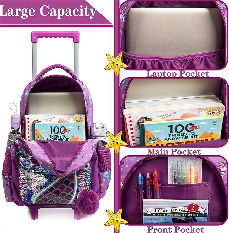 Shinny Rolling Backpack For Gilrs